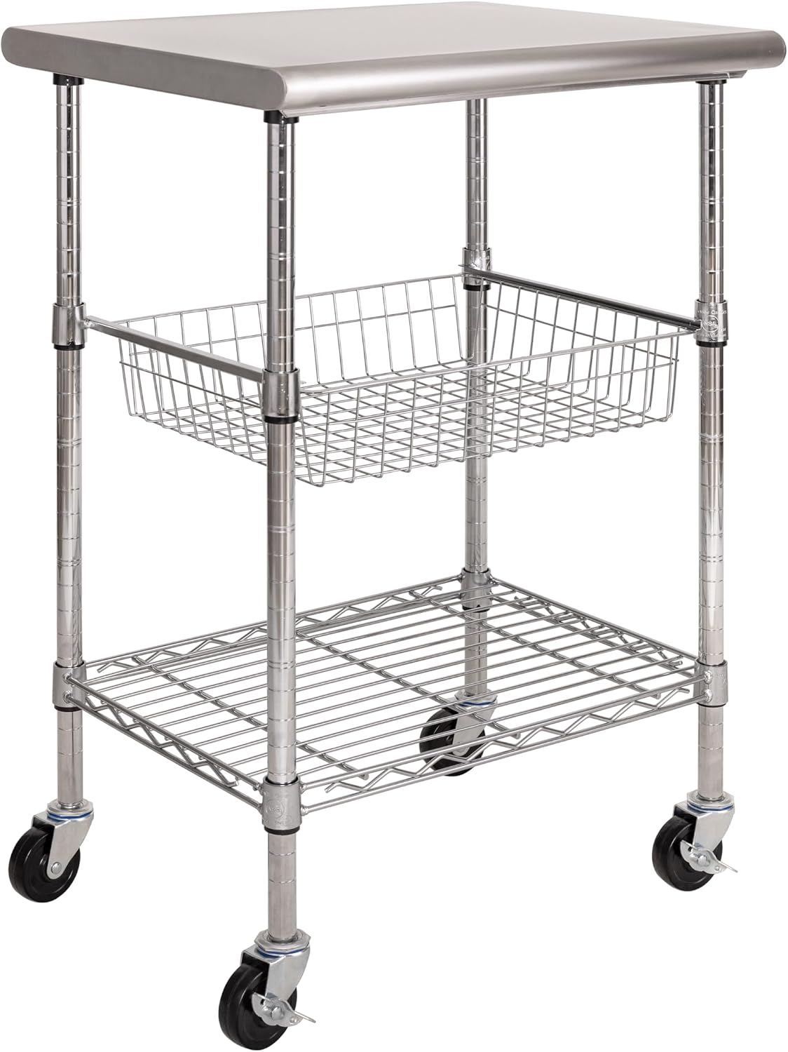 Commercial Kitchen Island On Wheels - Stainless Steel Commercial Prep Table Cart,