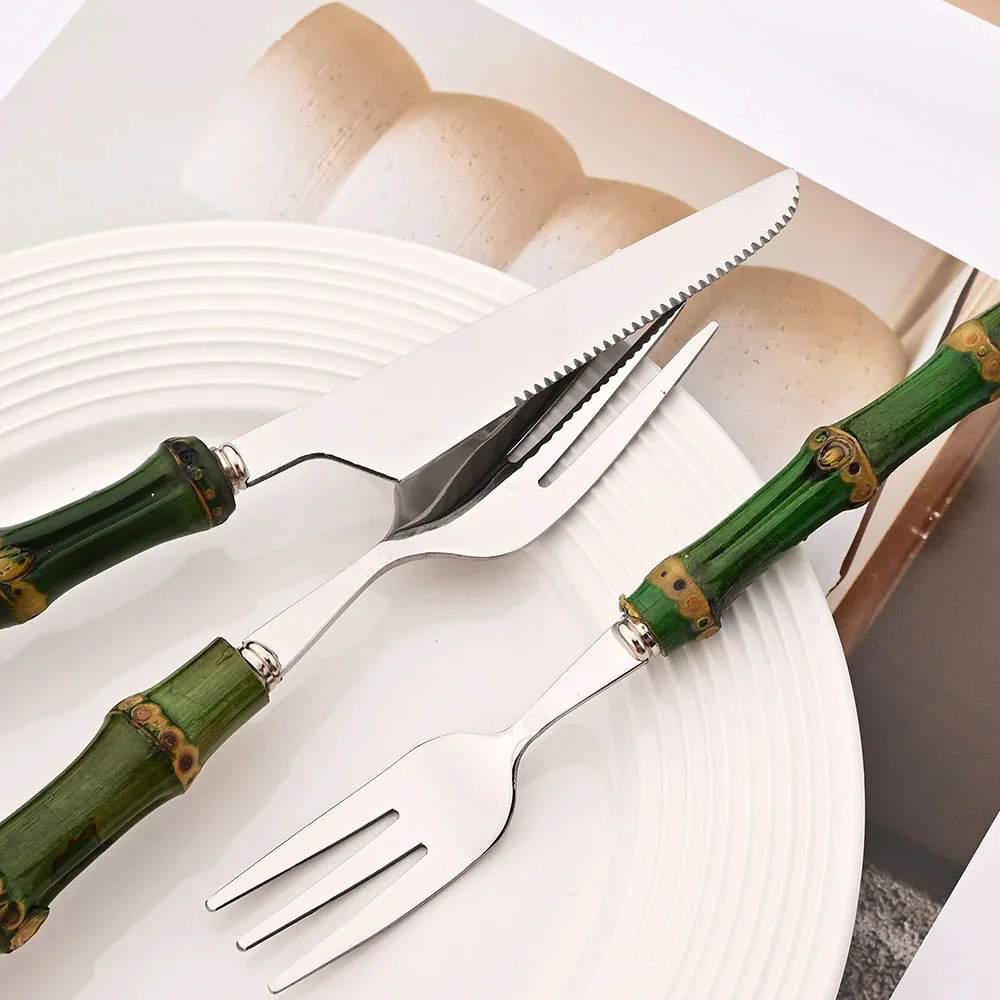 4Pcs Natural Bamboo Handle Din - Commercial Kitchen Knife Set 评论和价格