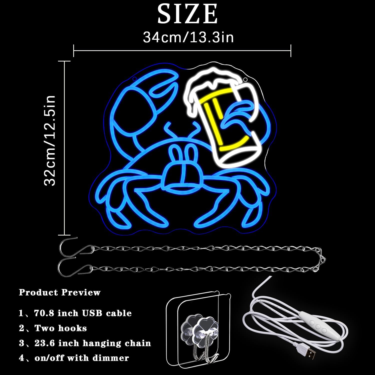 Crab Beer LED Neon Sign USB Po - Commercial Kitchen Youtube 评论和价格